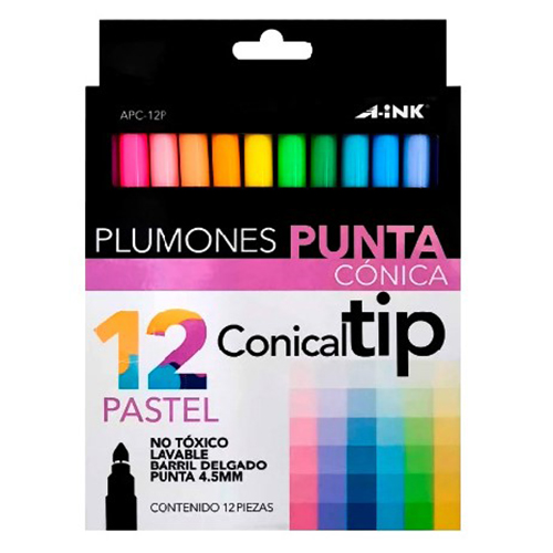 Plumones A-Ink, Colores Pastel, C/12, (1 Paquete)