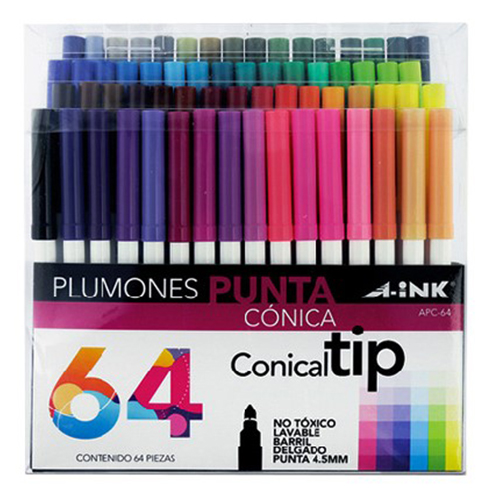 Plumones A-Ink, C/64 Colores, (1 Paquete)