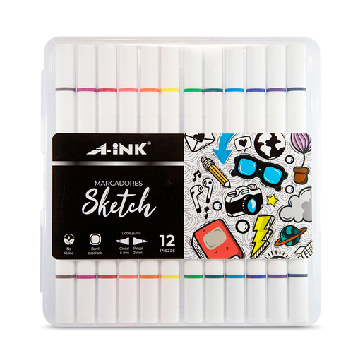 Marcadores A-INK Sketch ASK-12D C/12 Doble Punta Cincel/Pincel