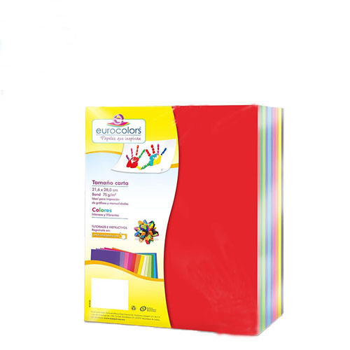 Hoja Eurocolors Arcoiris, Tamaño Carta, 250 Hojas, Colores Vibrantes, (1 Pieza)