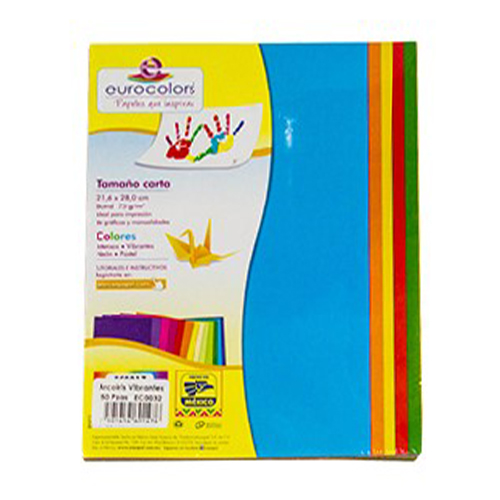 Hoja Eurocolor, Tamaño Carta, 50 Hojas, Arcoíris Vibrantes, (1 Pieza)