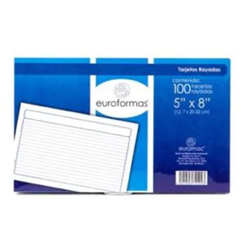 Fichas bibliográficas Euroformas, 5x8”, rayada, C/100