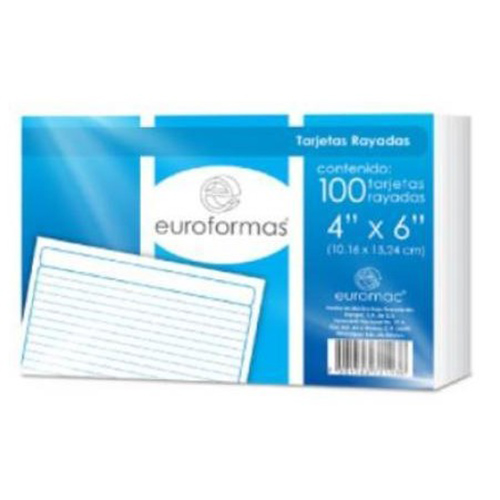 Fichas bibliográficas Euroformas, 4x6”, Rayada C/100, Modelo: TI0005.
