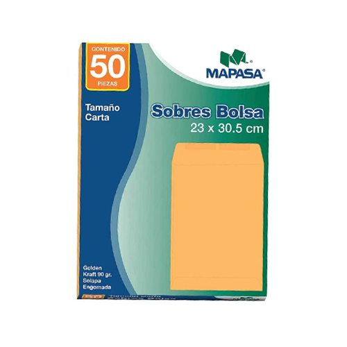 Sobre Mapasa IA0316 Tamaño Carta 23 x 30.5 cm Golden Kraft con Solapa Engomada 1 Pieza