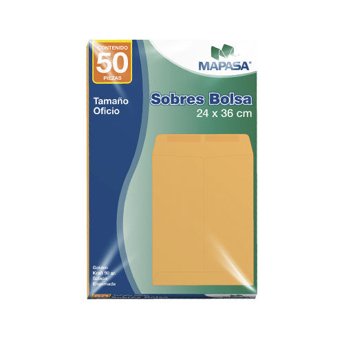 Sobre Mapasa IA0318 Tamaño Oficio 24 x 36 cm Golden Kraft con Solapa Engomada 1 Pieza