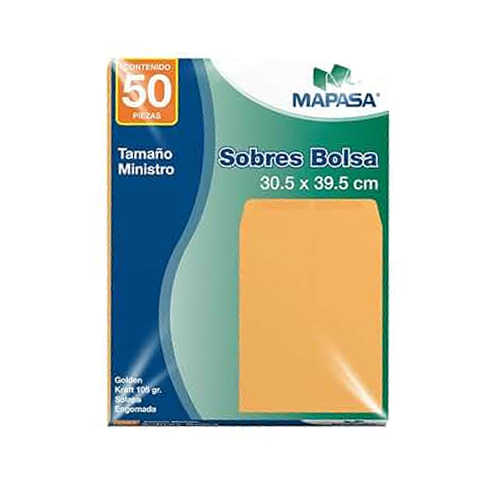 Sobre Mapasa IA0369 Tamaño ExA Ministro 30.5 x 39.5 cm Golden Kraft con Solapa Engomada 1 Pieza