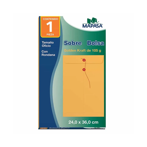 Sobre Mapasa IA0367 Tamaño Oficio 24 x 36 cm Golden Kraft con Rondana 1 Pieza