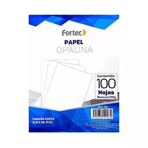 Papel Opalina Fortec Blanca T/C 125 g, paquete con 100 hojas
