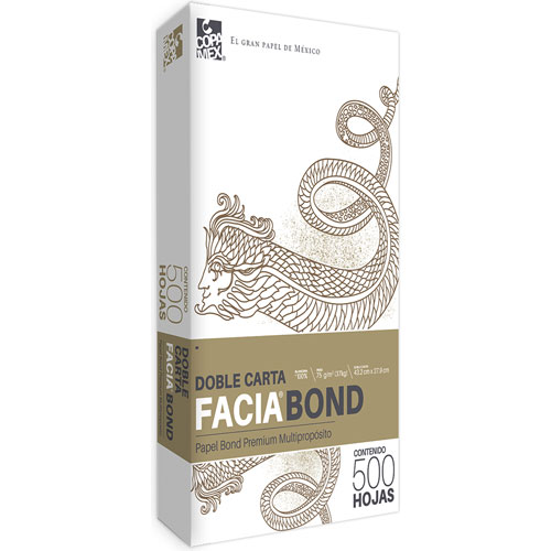 Hoja facia bond, 500 hojas, doble carta, 100% blancura, 37KG.