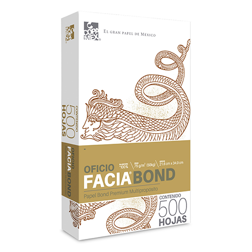 Hoja facia bond, 500 hojas, blancas, 100% blancura.