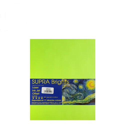 Hoja Supra Bright, Tamaño Carta, C/100, #4, Electric Green, (1 Pieza)
