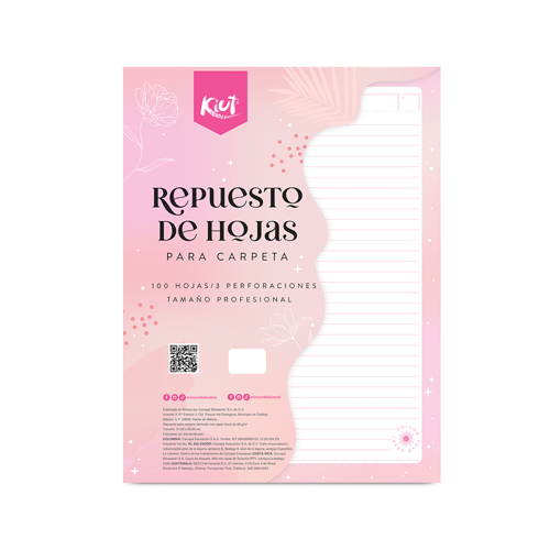 Hoja Repuesto P/Carpeta 534864 Prof. Kiut Raya C/100H, (1 Pieza)
