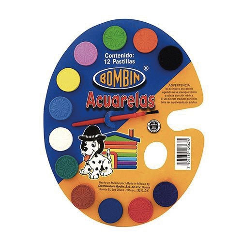 Acuarela Bombin C/12 Colores Paleta de Cartón (1 pieza)