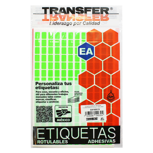 Etiqueta adhesiva transfer, #1 fluorescente, 9X13MM, color verde, Modelo: EAF00913V.