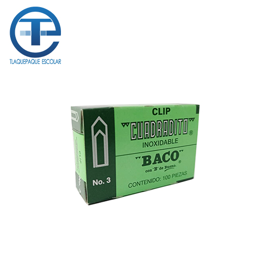 Clip Baco Cuadrado, #3, C/100, (1 Caja)