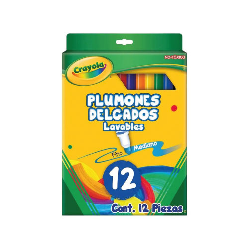 Plumones Crayola Lavables, Delgados, 12 piezas, (1 Caja)
