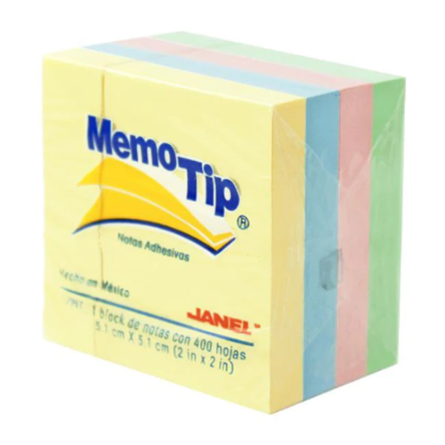 Block de notas adhesivas, Janel memo tip, mini cubo pastel, 2X2”, Modelo: T59.