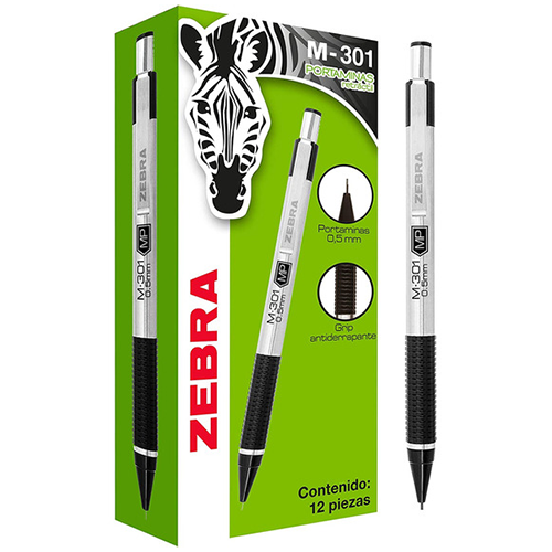 Portaminas Zebra M-301, 0.5 MM, color negro, Modelo: 6000