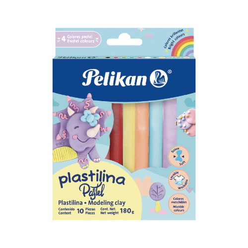 Plastilina Pelikan Barritas, 10 Barras, Colores Pastel, (1 Paquete)