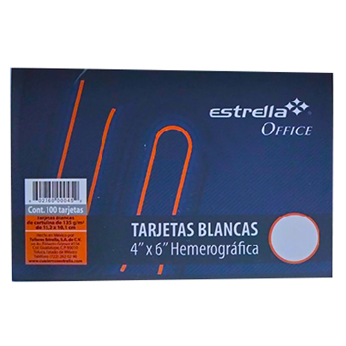 Fichas bibliográficas Estrella, 4 x 6, Blanca, C/100, #45.