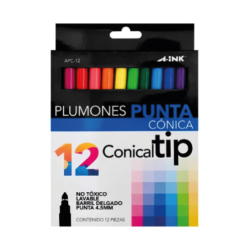 Plumones A-Ink, Colores Basicos, C/12, (1 Paquete)