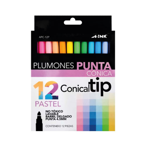 Plumones A-Ink, Colores Pastel, C/12, (1 Paquete)